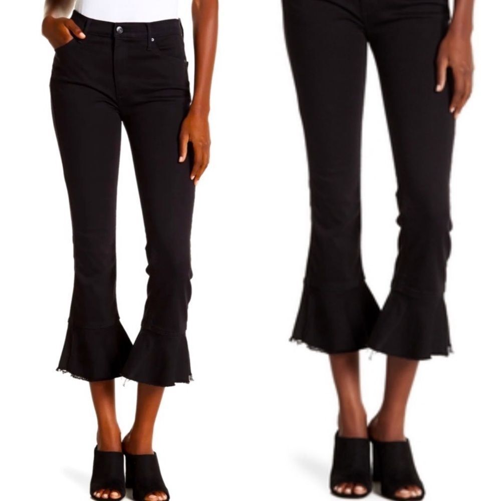 Black Orchid Black Stella Cropped Ruffle Frayed Jeans Size 26